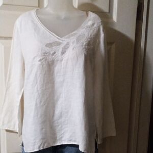 Madison Studio White Embellished 3/4 Sleeve Blousemadis 100% LINEN SZ.14